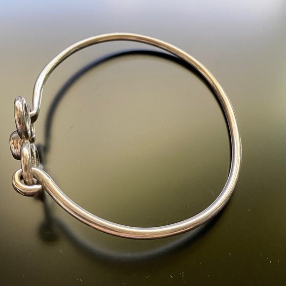 Vintage Mexico 925 Silver Flower Bangle Bracelet w/Pink Crystal Center - Picture 5 of 11